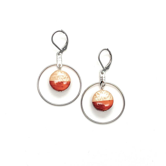 Small Circle with Silver Hoop Reclaimed Wood Earrings