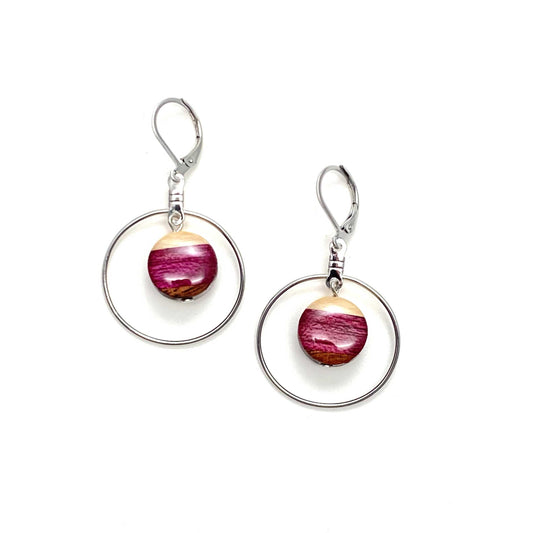 Small Circle with Silver Hoop Reclaimed Wood Earrings