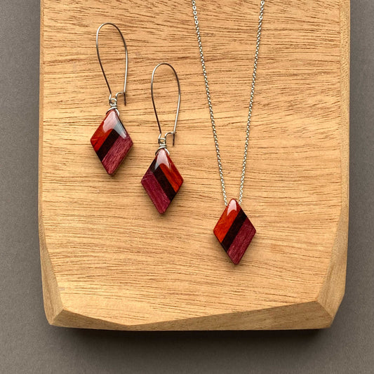 Mini Diamond Reclaimed Wood Necklace and Earring Set