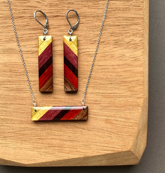 Rectangle Reclaimed Wood Necklace and Earring Set