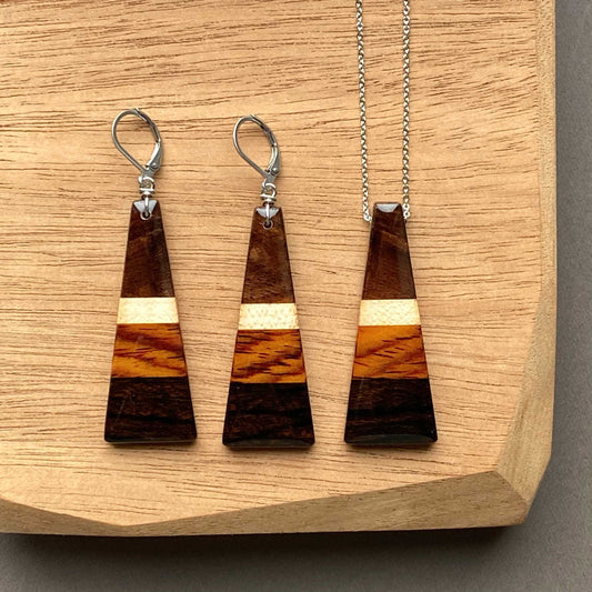Isosceles Reclaimed Wood Necklace and Earring Set