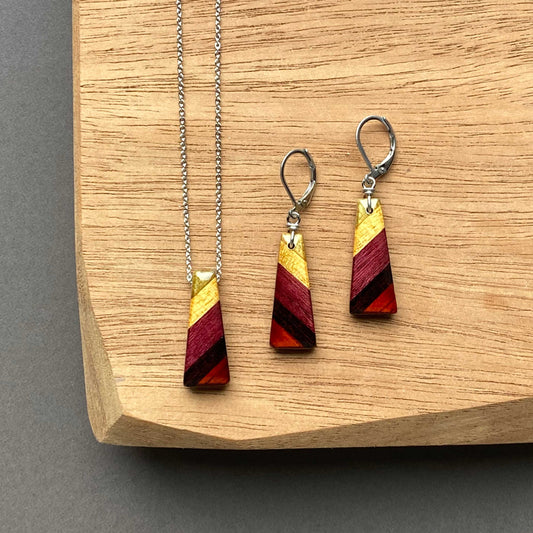 Small Isosceles Reclaimed Wood Necklace and Earring Set