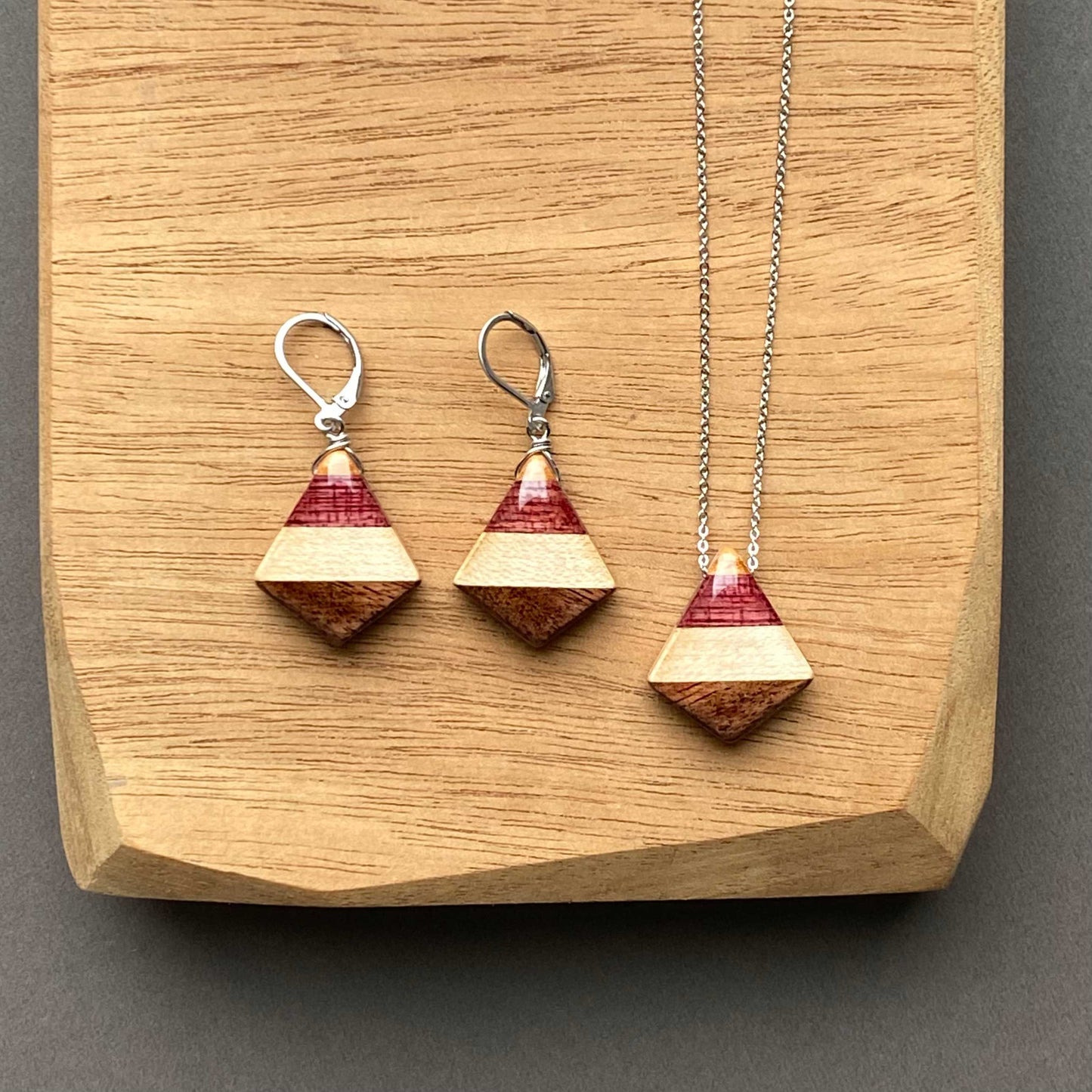 Small Fan Reclaimed Wood Necklace and Earring Set