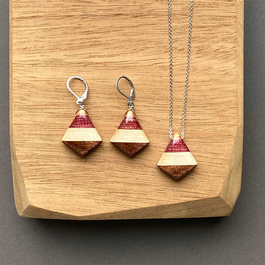 Small Fan Reclaimed Wood Necklace and Earring Set