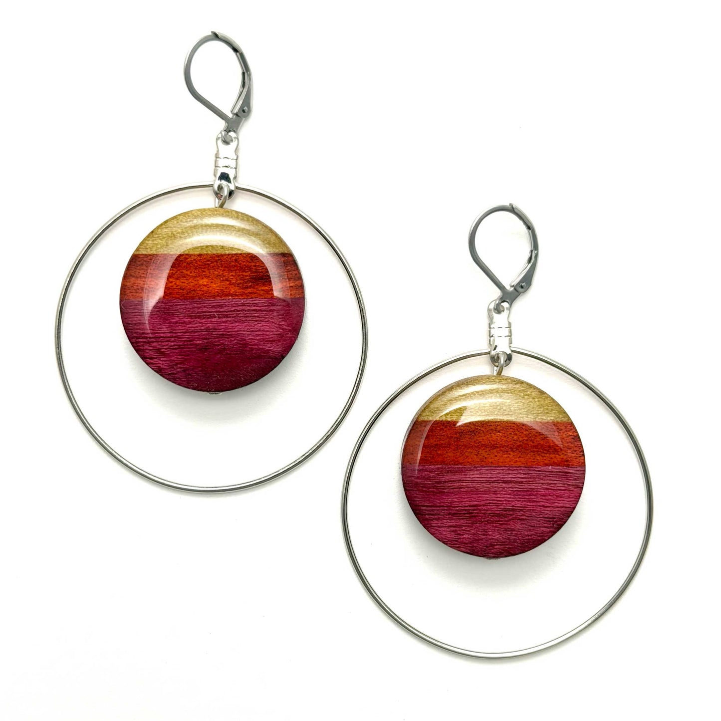 Large Circle with Silver Hoop Reclaimed Wood Earrings