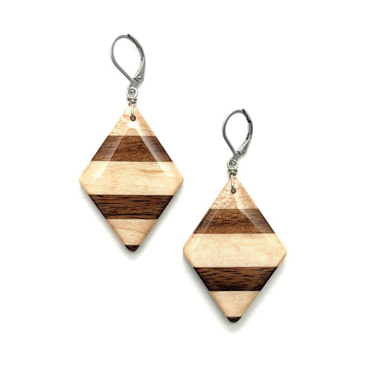 Medium Diamond Reclaimed Wood Earrings