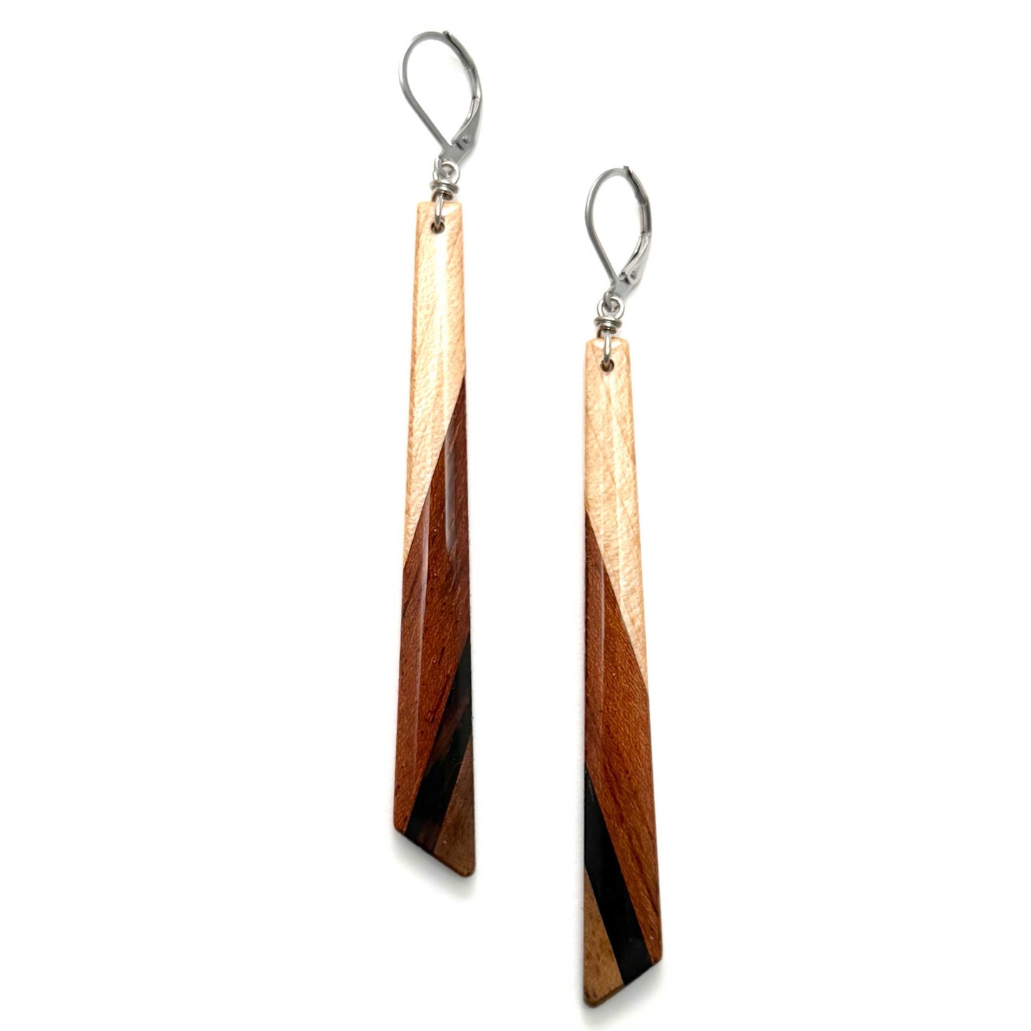 Long Obtuse Triangle Reclaimed Wood Earrings