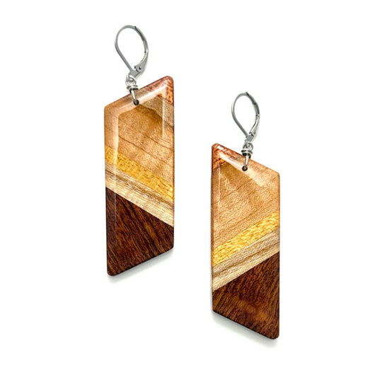 Large Angle Reclaimed Wood Earrings
