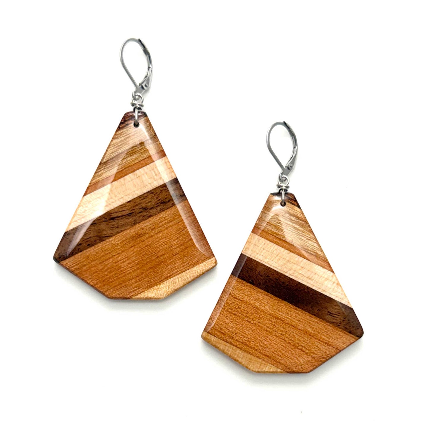 Large Fan Reclaimed Wood Earrings