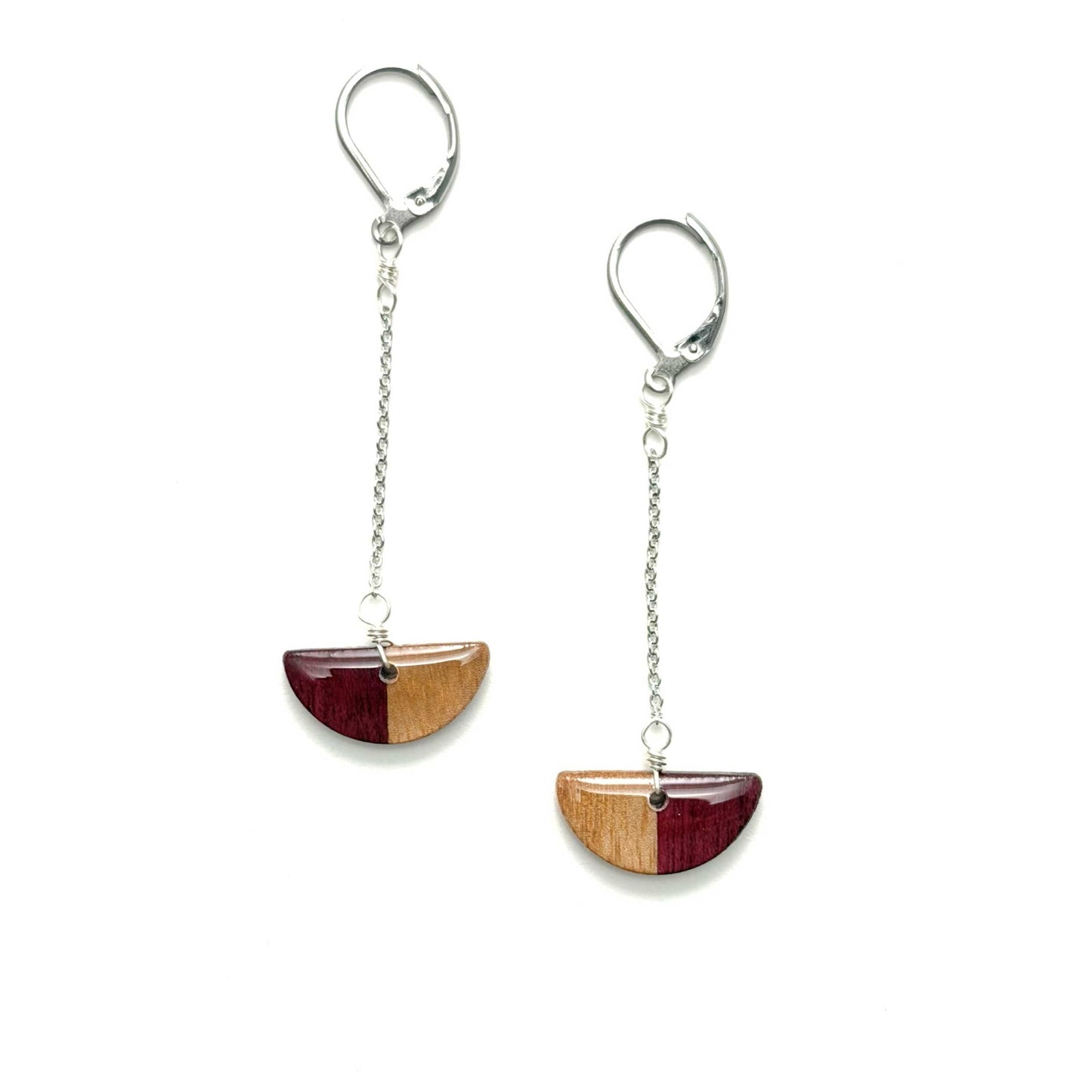 Half Circle + Chain Reclaimed Wood Earring