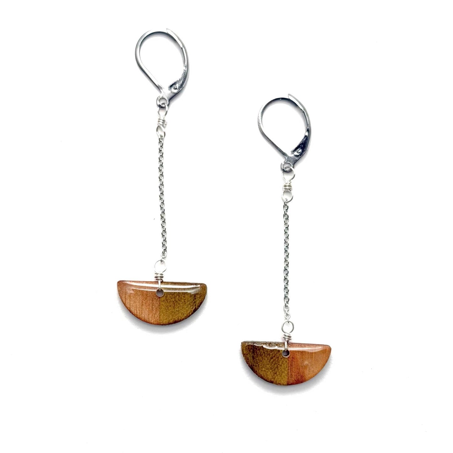 Half Circle + Chain Reclaimed Wood Earring