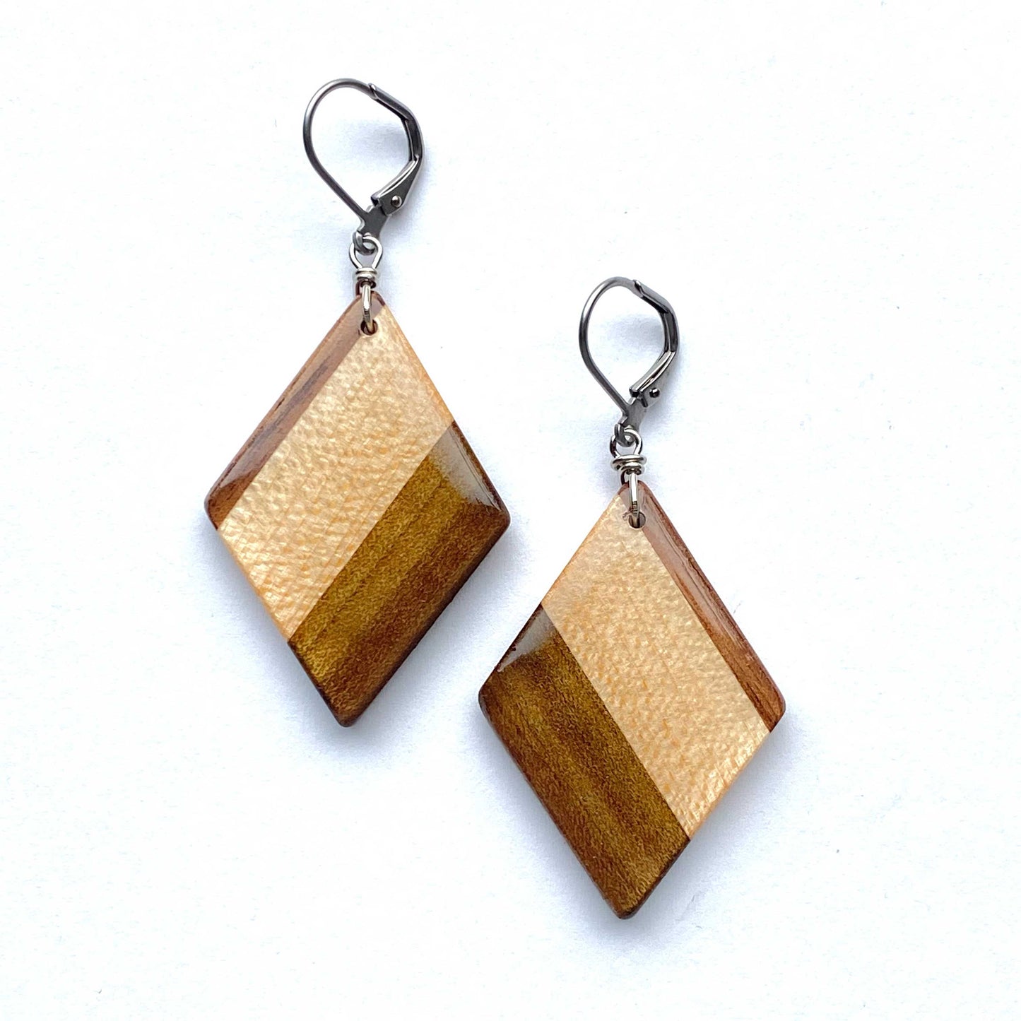 Medium Diamond Reclaimed Wood Earrings