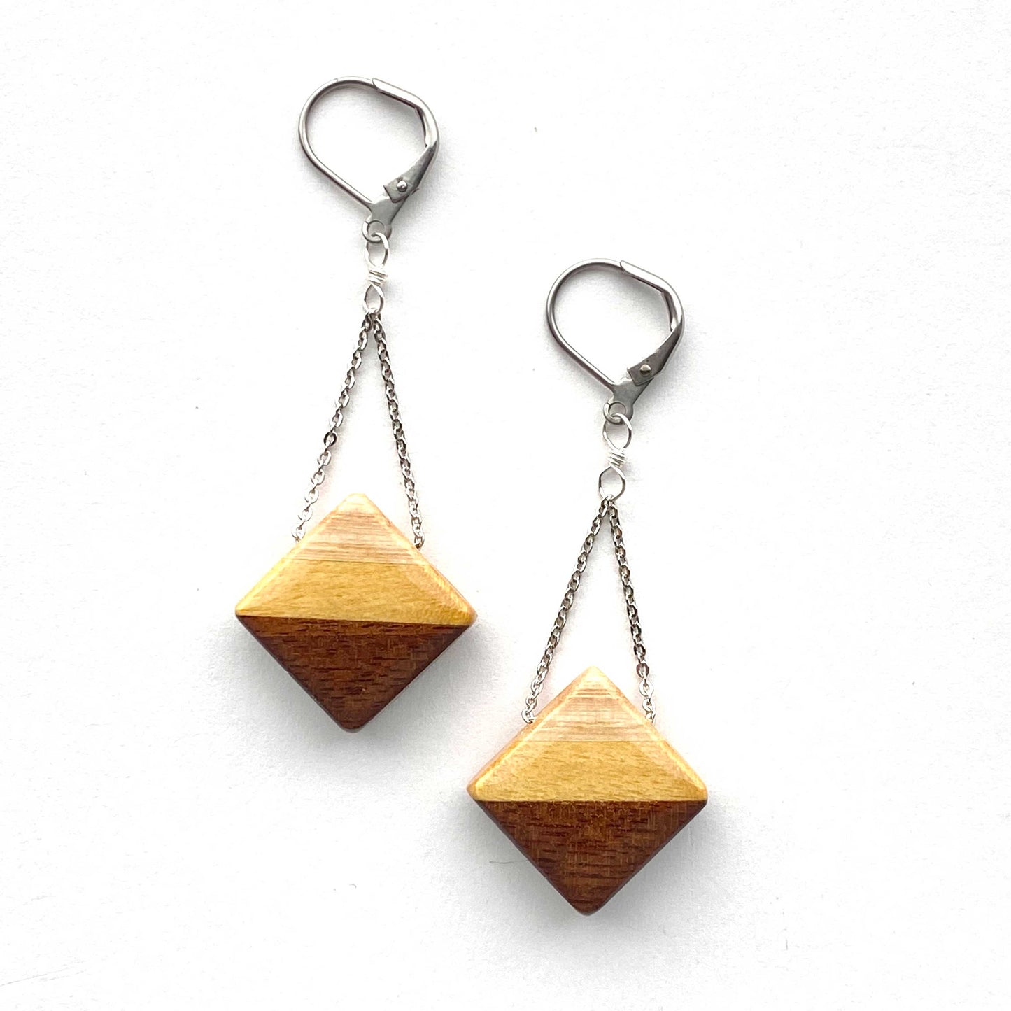 Small Diamond Reclaimed Wood Earrings