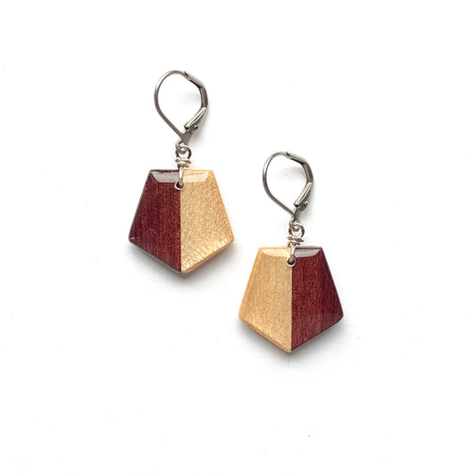 Small Pentagon Reclaimed Wood Earrings