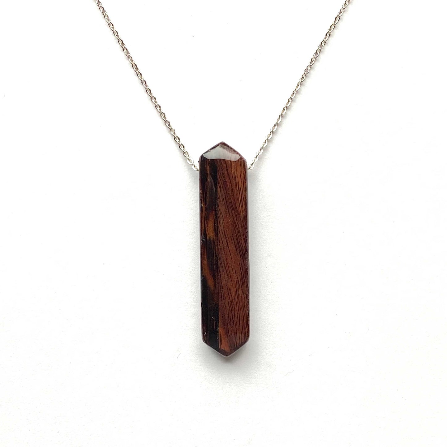 Skinny Elongated Hexagon Reclaimed Wood Necklace