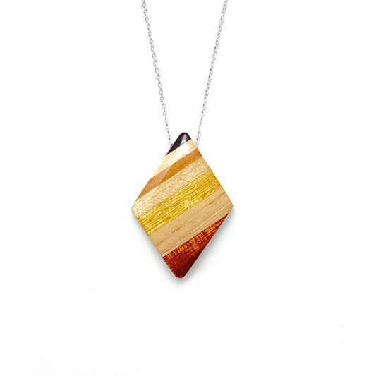 Medium Diamond Reclaimed Wood Necklace