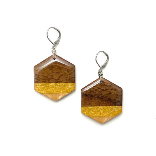 Medium Hexagon Reclaimed Wood Earrings