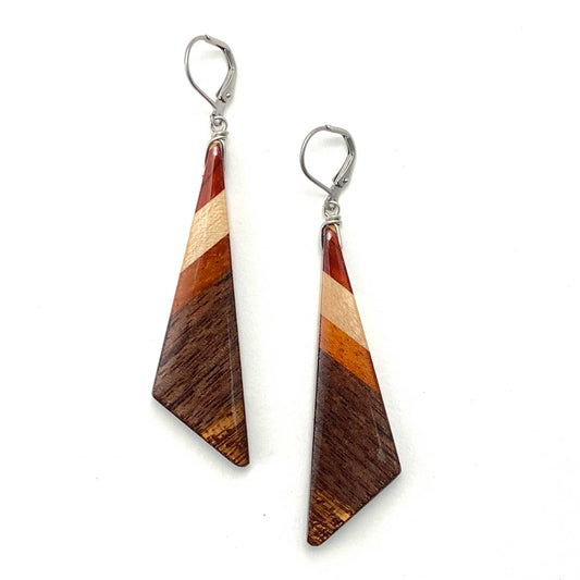 Large Obtuse Triangle Reclaimed Wood Earrings