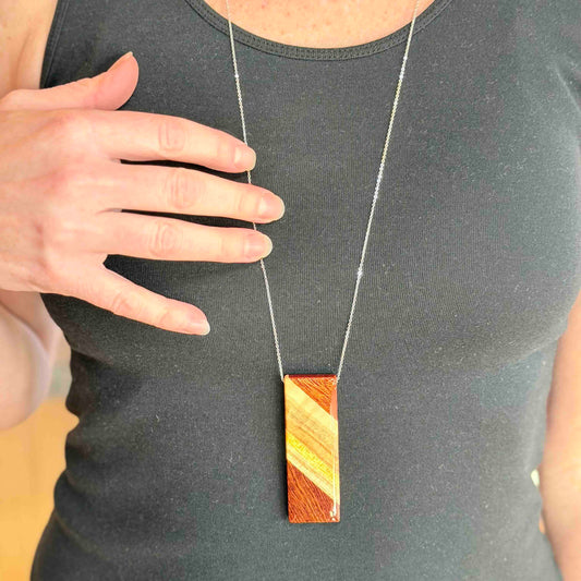 Large Rectangle Reclaimed Wood Necklace
