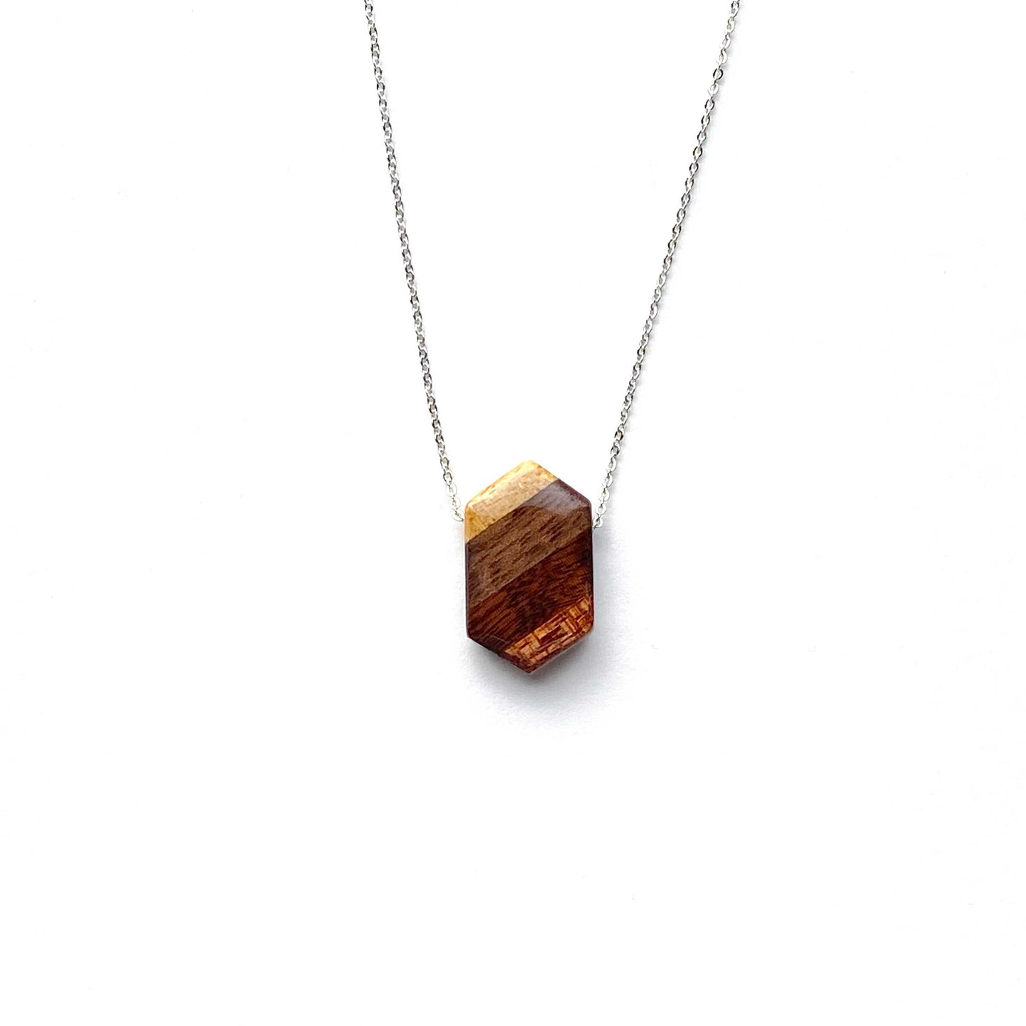 Small Elongated Hexagon Reclaimed Wood Necklace