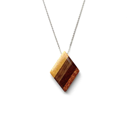 Medium Diamond Reclaimed Wood Necklace