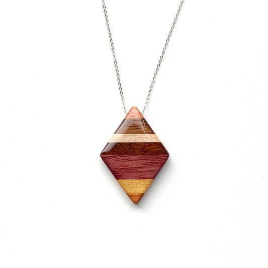 Medium Diamond Reclaimed Wood Necklace