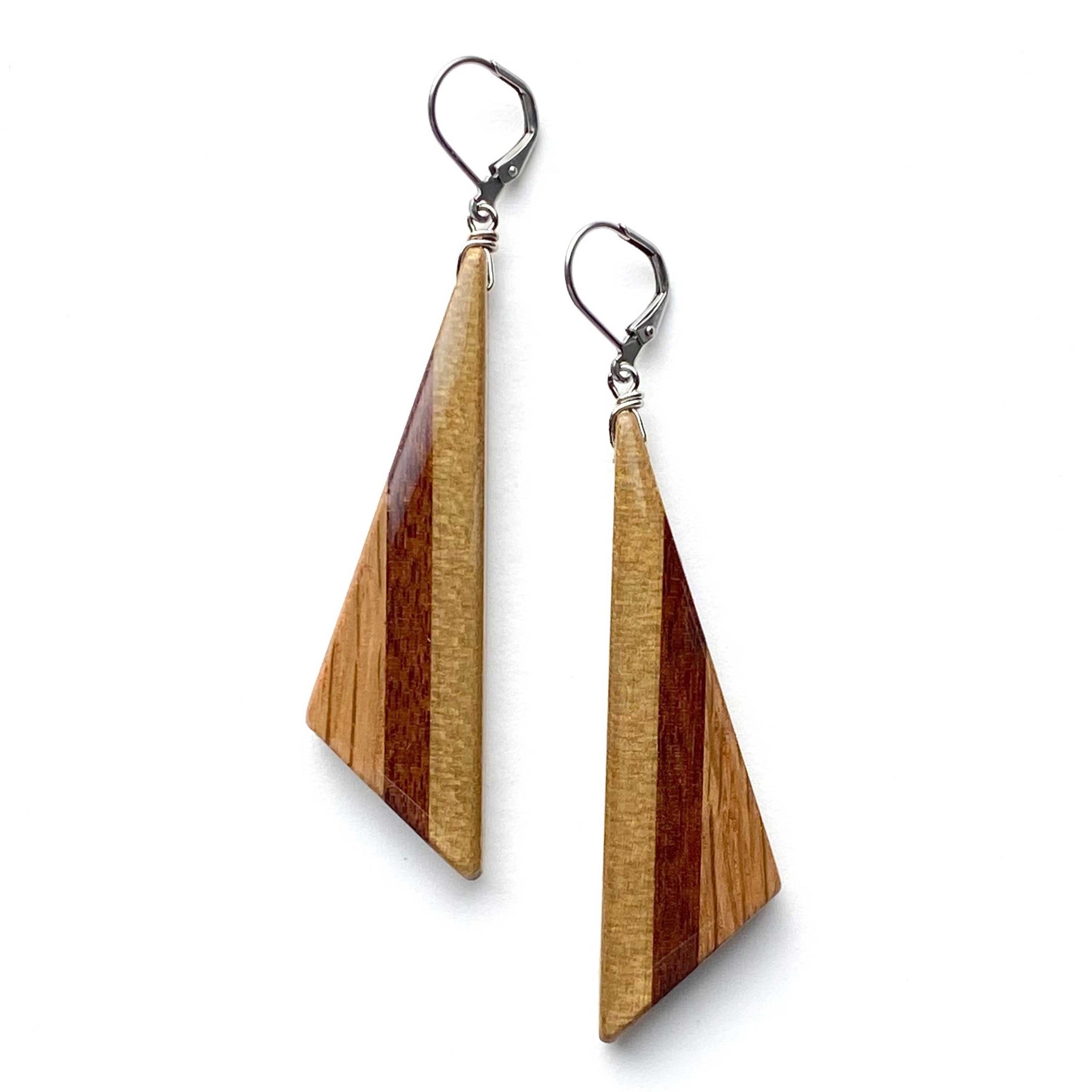 Large Obtuse Triangle Reclaimed Wood Earrings | Handmade Wood Jewelry ...