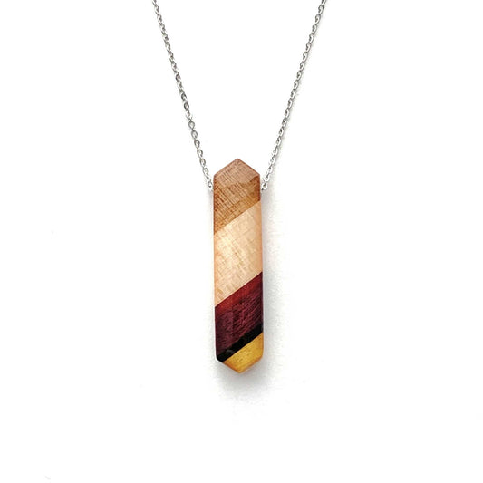 Skinny Elongated Hexagon Reclaimed Wood Necklace