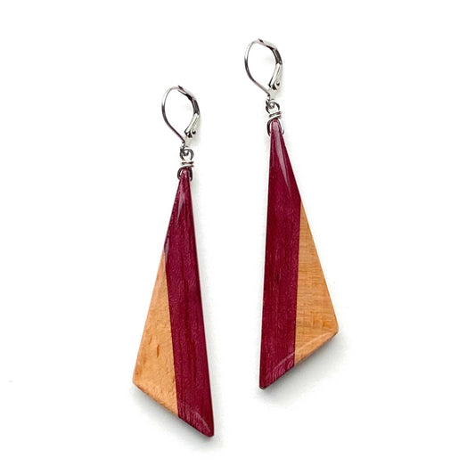Large Obtuse Triangle Reclaimed Wood Earrings