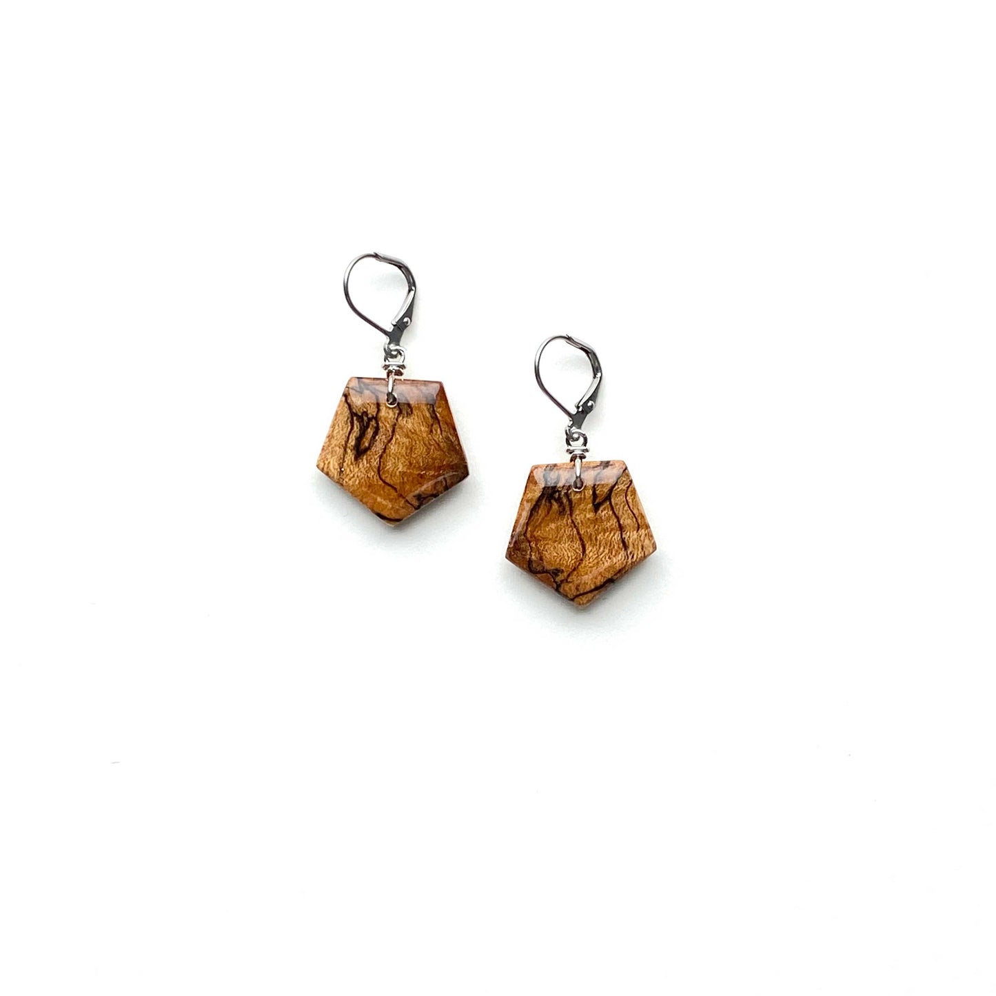 Small Pentagon Reclaimed Wood Earrings