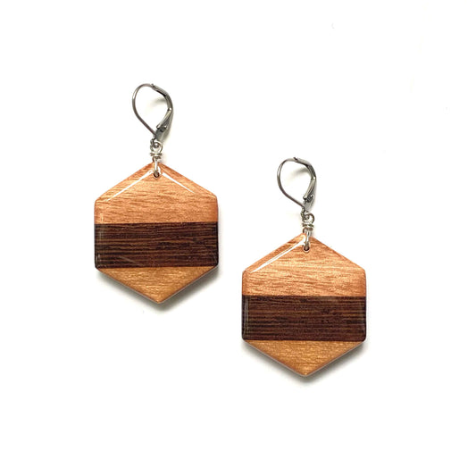 Medium Hexagon Reclaimed Wood Earrings