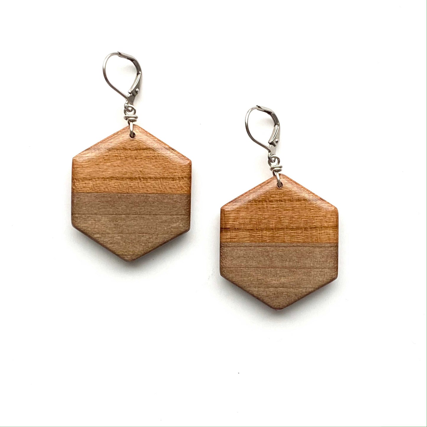 Medium Hexagon Reclaimed Wood Earrings