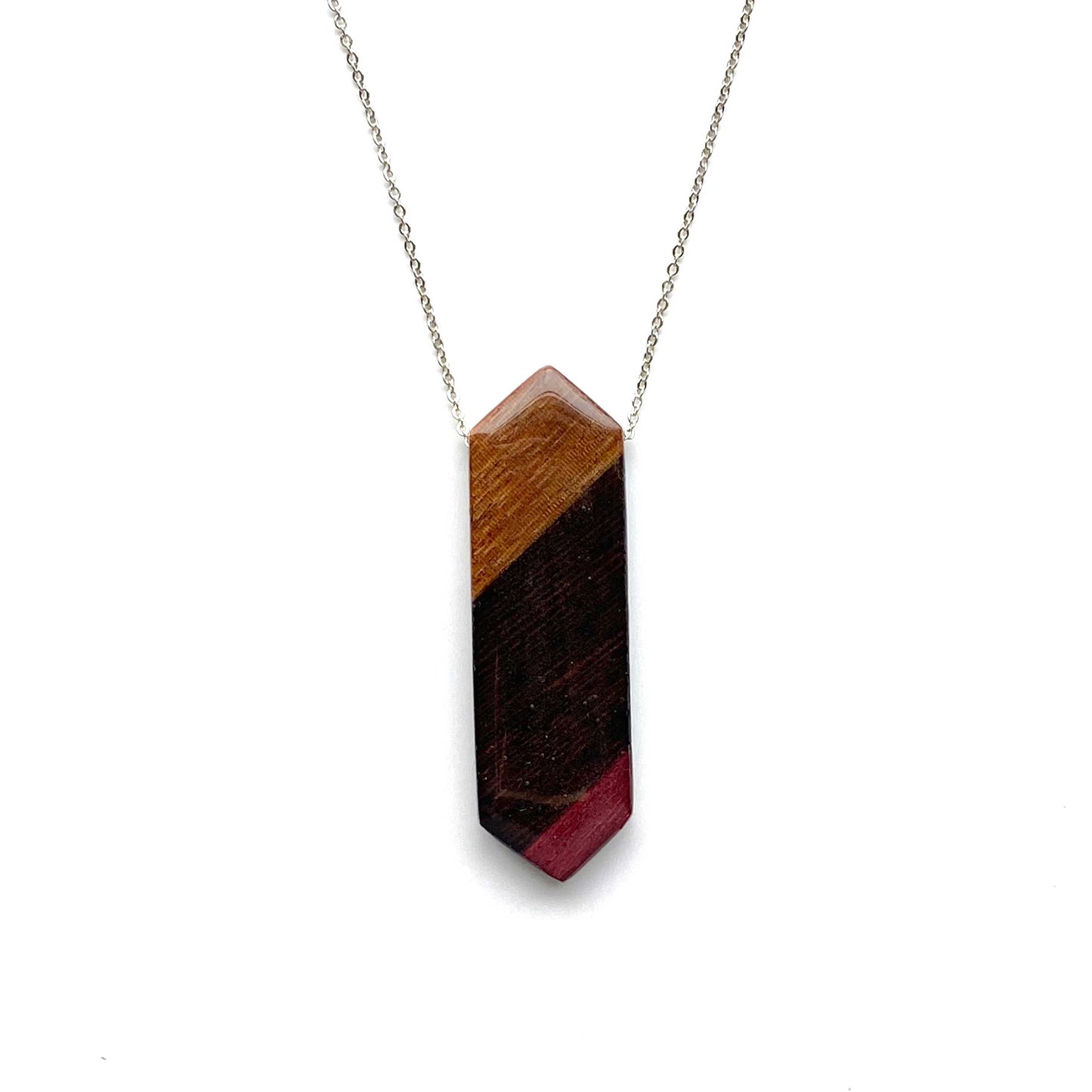 Elongated Hexagon Reclaimed Wood Necklace